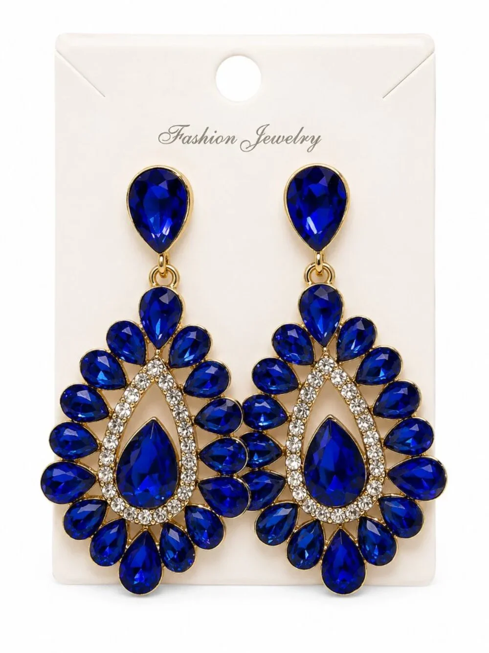NWT Royal Blue Rhinestone Statement Chandelier Earrings